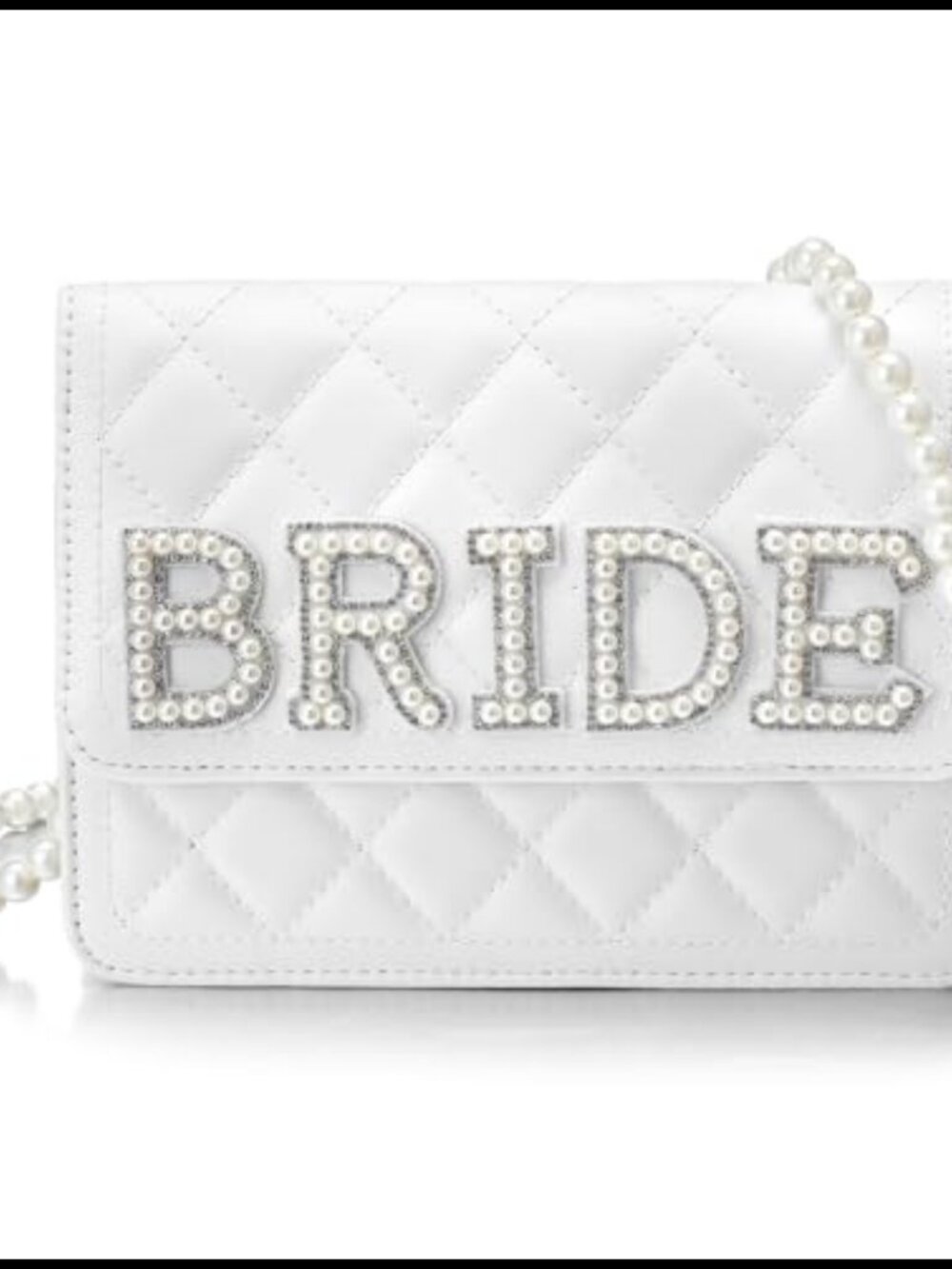 Bride Clutch with Pearl Chain Leather Crossbody Wedding Purse